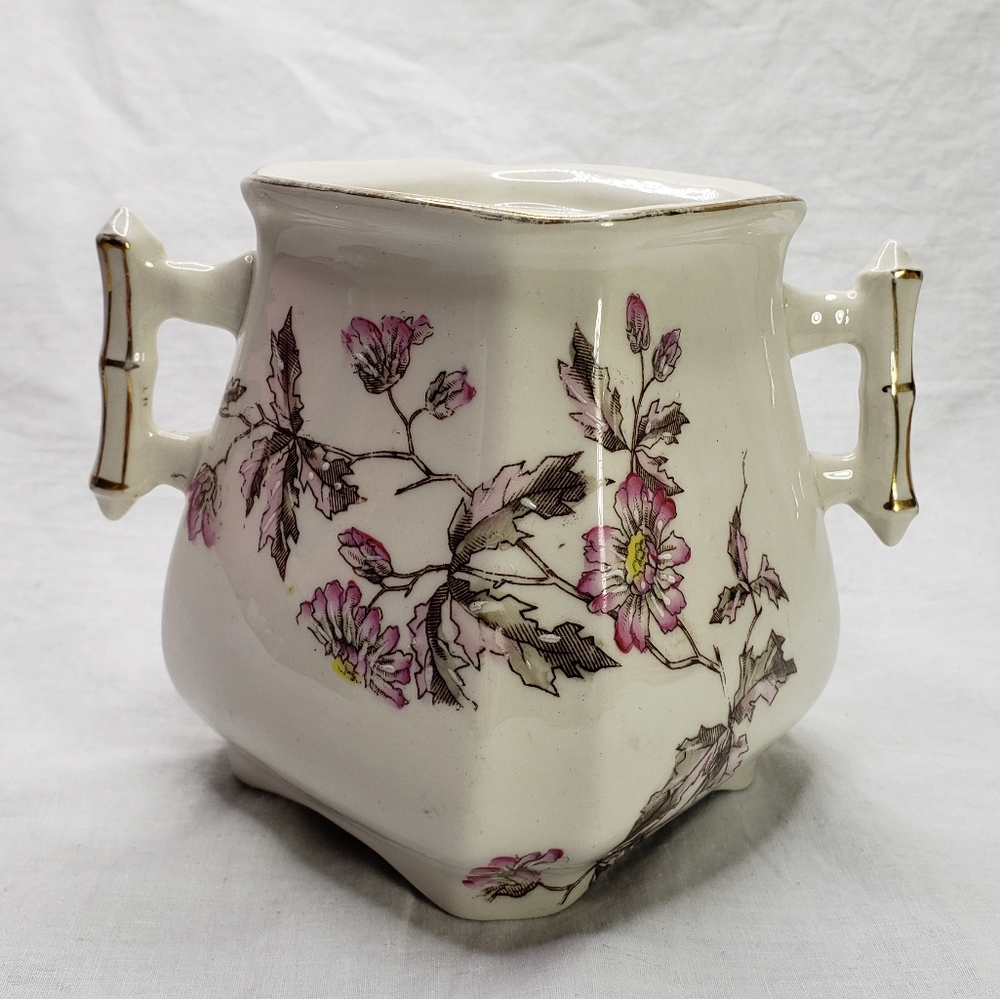 Antique Large China Sugar Jar Distressed Floral Vase Arrangements Plant …